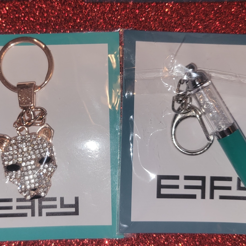 New Effy Silver Leopard Keychain and Green Pen Set